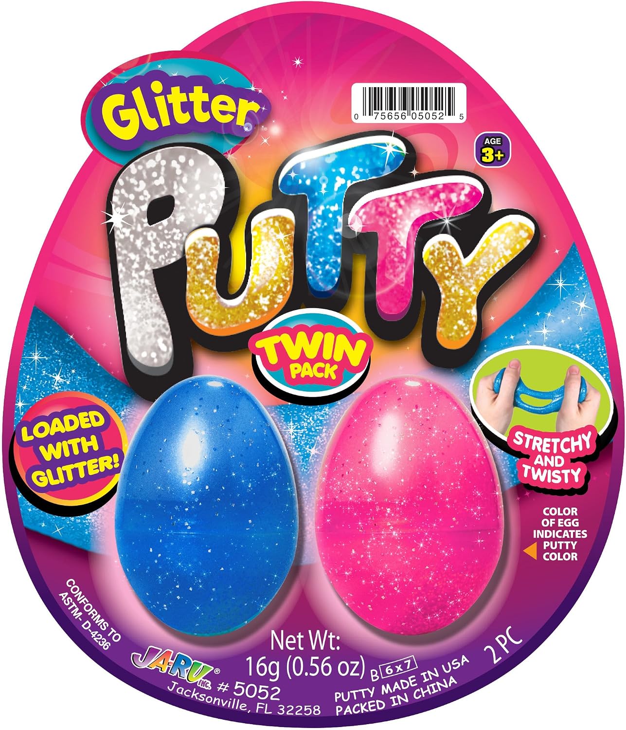 JA-RU Glitter, Neon Colored, & Glow in The Dark Slime Putty Egg 5052-2s | (2 Pack, 2 Eggs Each) - Stretchy Sensory Putty for Kids, Stress Relief Toy, Mini Slime Party Favors