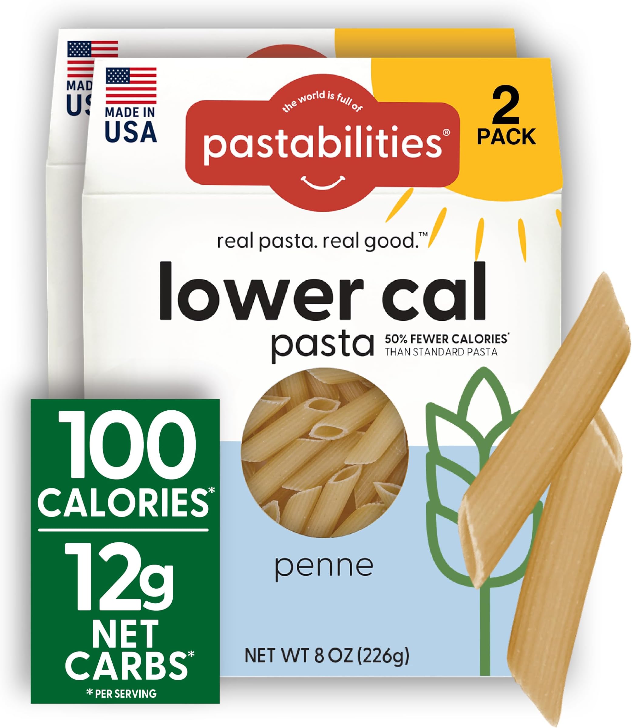 Pastabilities, Protein Pasta, Penne - 24g Protein & Low Carb, 17g Net Carbs - High Protein, Delicious Taste & Texture Non-GMO Plant-Based Pasta, Keto Friendly, Vegan (8 Ounce, 2 Pack)