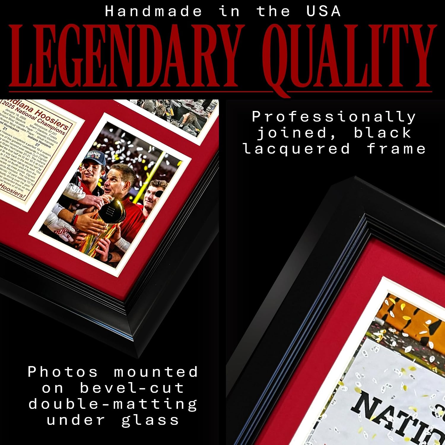 Indiana Hoosiers | 2025 CFP National Champions | Collectible Hoosier Football Memorabilia | Framed Picture & Photo Collage Gift, Man Cave Wall Art, Home & Room Decor | 2 Sizes & 2 Styles (Podium, 18"x22")