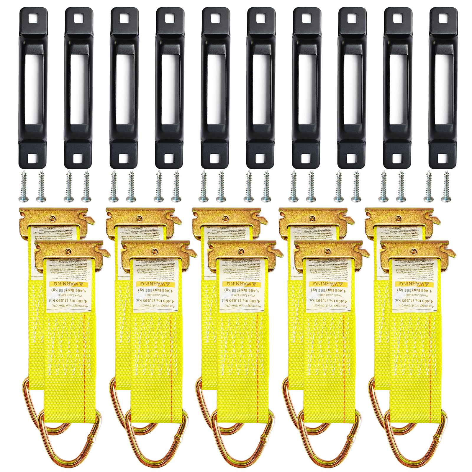 Confezione da 10 fascette E-Track da 5,1 x 15,2 cm e 10 fessure singole nere, cinghie di ancoraggio con anello a D per fissaggio del carico in piani, rimorchi chiusi, camion, furgoni