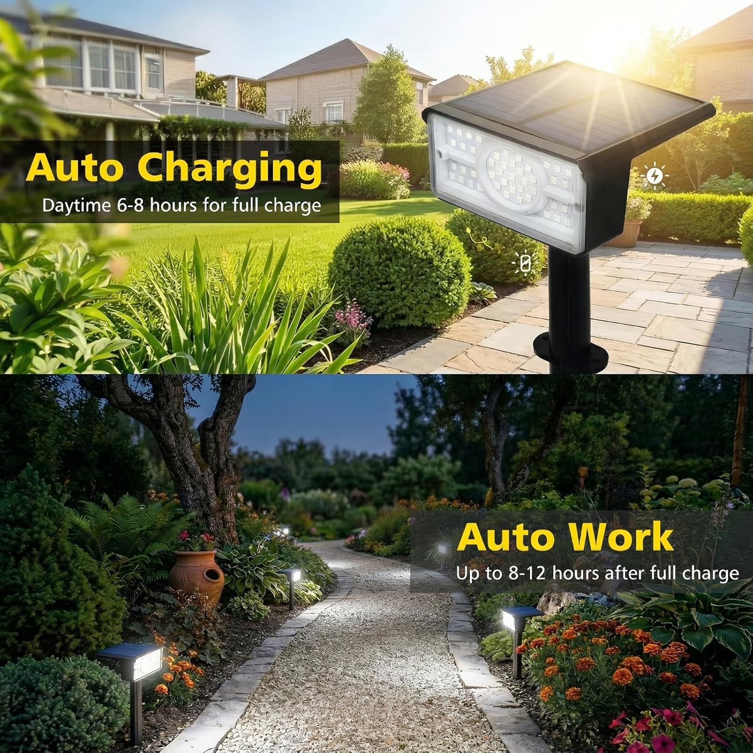 T-SUN Solar Spot Lights Outdoor, 8 Pack 49LED Landscape Spotlights, 2 Lighting Modes Auto ON/Off Solar Lights for Trees, Garden, Yard, Pathway, Driveway(White)