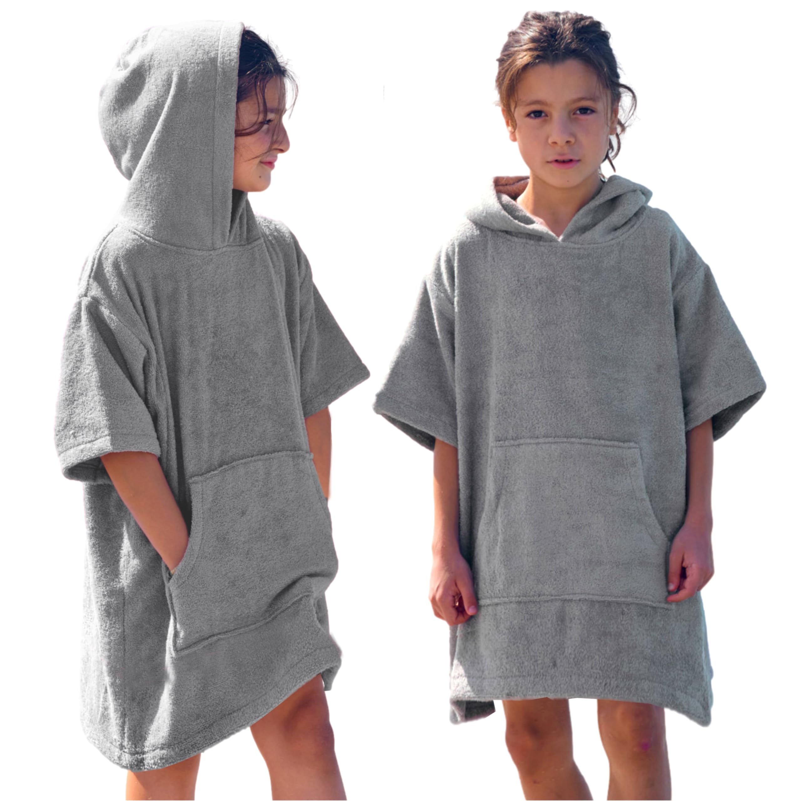 CalmyBEACH Frottee Badeponcho Kinder Jungen - Mädchen Surf Poncho 100% Baumwolle Strandponcho Handtuch mit Kapuze Surfponcho Bademantel