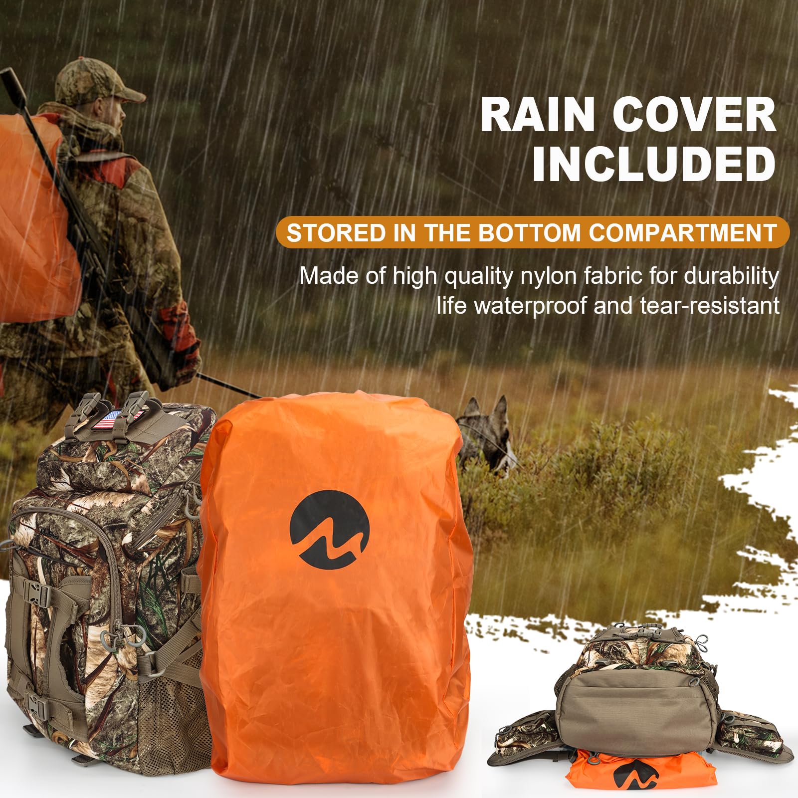 Hunting Backpack, Hunting Pack with Rifle Holder, Hunting Backpacks for men, Hunting Bag with Waterproof Rain Cover