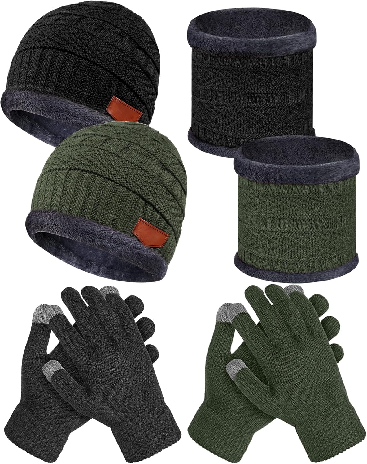 6 Pieces Kids Winter Hat Glove Scarf Sets Knitted Toddler Cap Beanie Touchscreen Mitten Neck Warmer for Boys Girls 5-14 Years