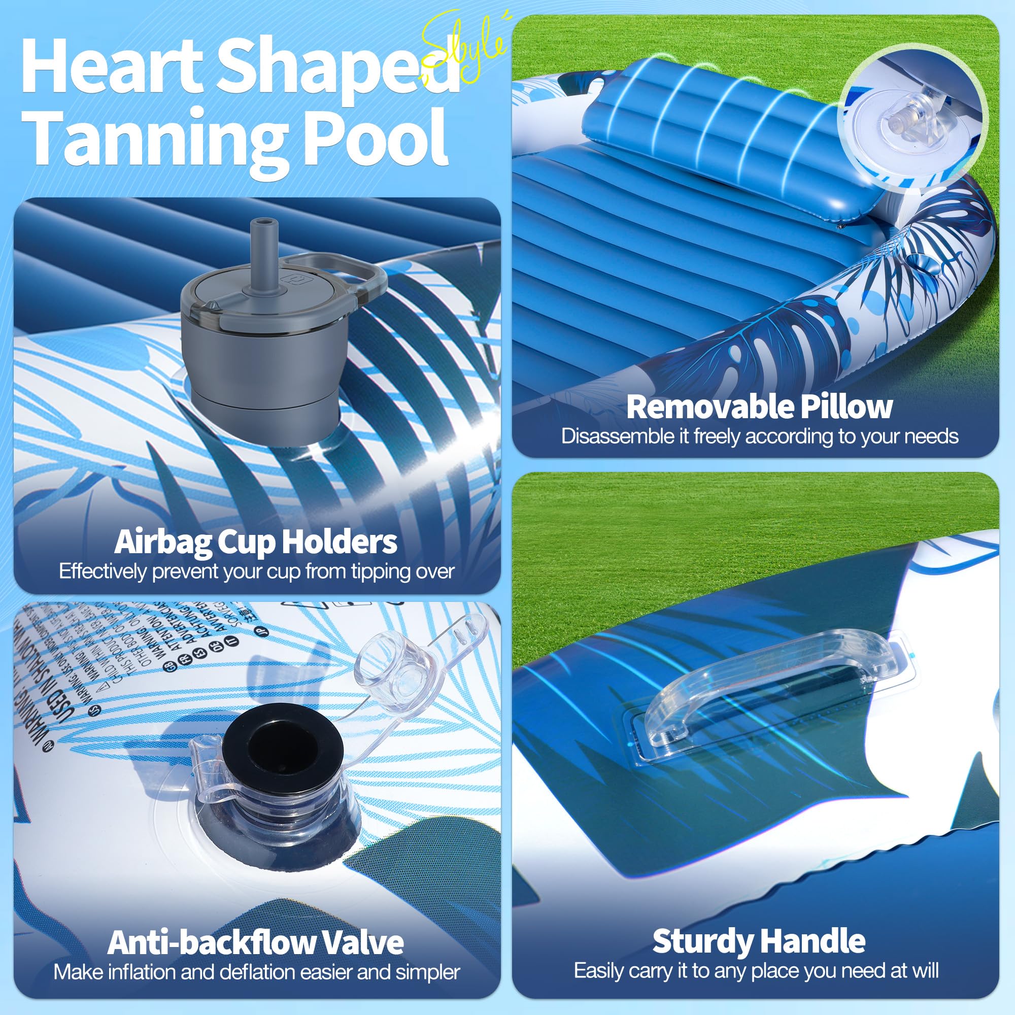 LanOcean Colchoneta Piscina Adultos, 230x170cm Flotadores Piscina Adultos con 2 Portavasos, Colchonetas Hinchables para Piscinas Gigante con Reposacabezas, Colchoneta Playa para Piscinas y Jardines
