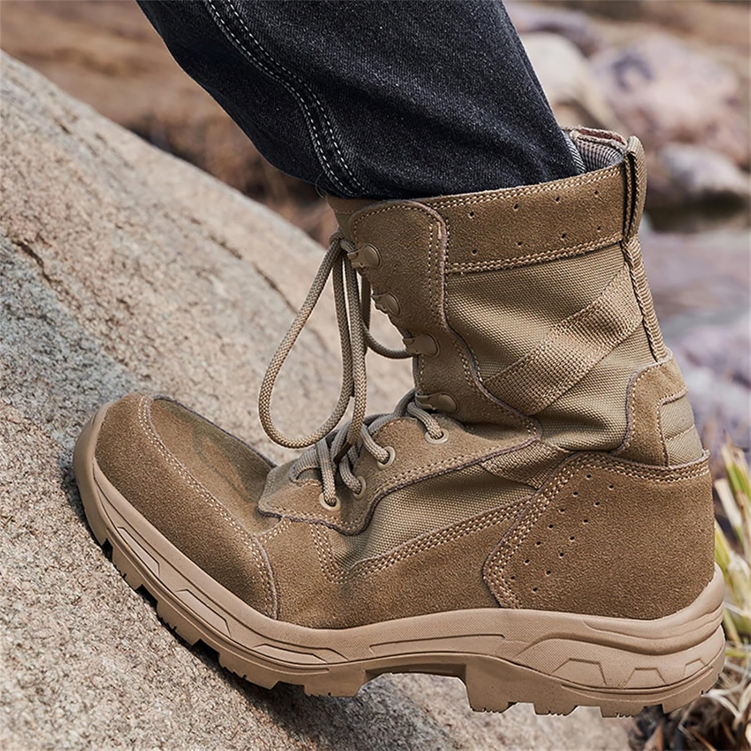 Desert Boots Mens Lightweight Hiking Outdoor Boots Side Zip Combat Camping Trekking Shoes