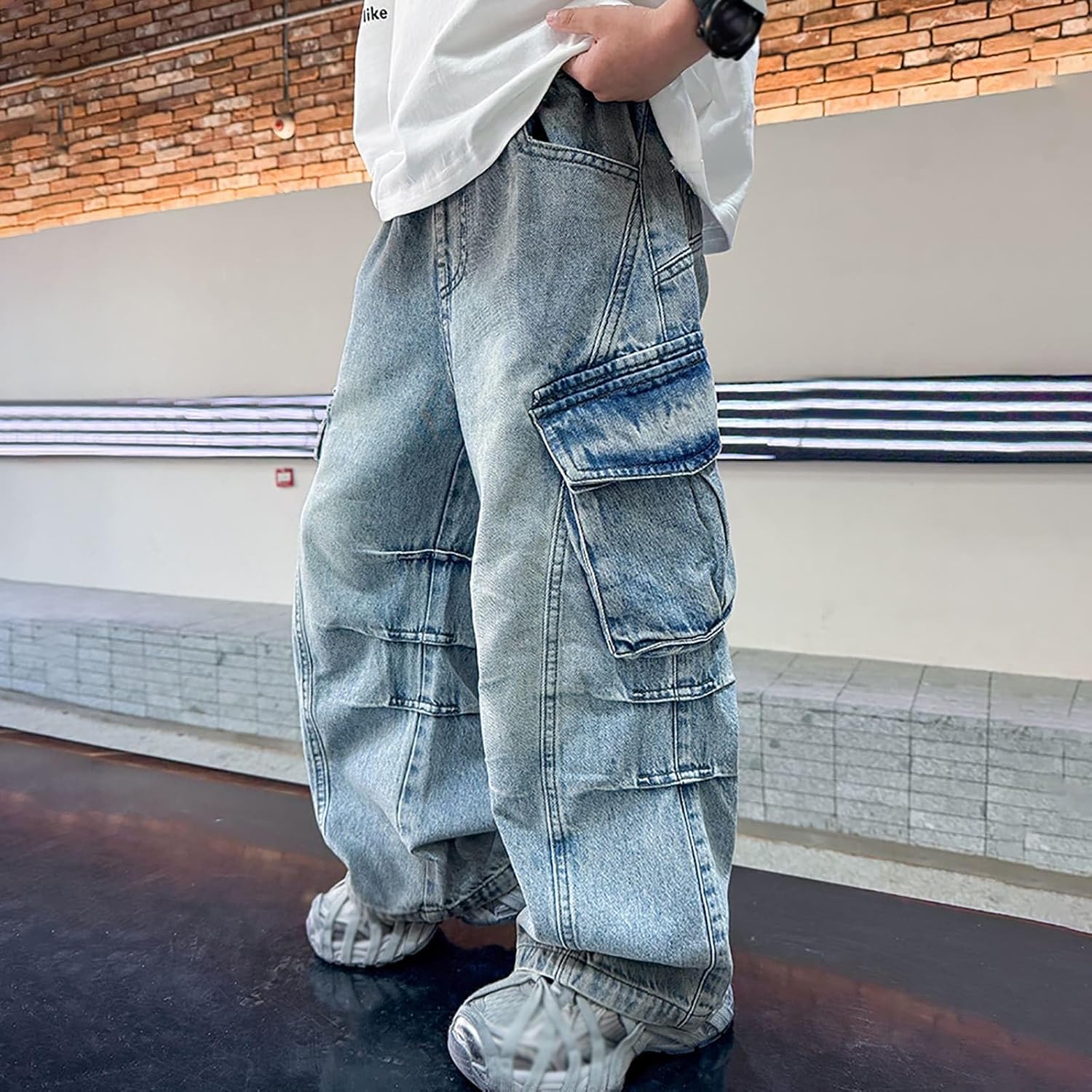 Boys Comfortable Denim Straight Leg Pants Casual Wear with Pockets for Everyday Use