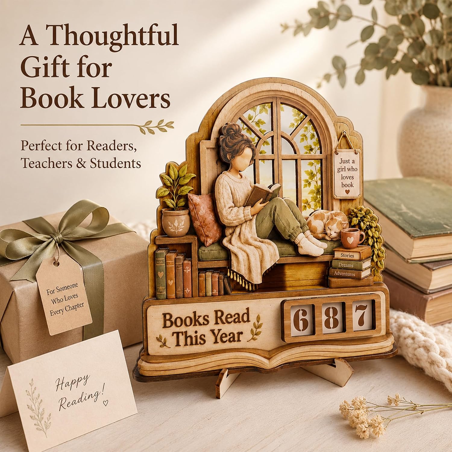Book Lover Gifts for Women, Books Read This Year Counter Plaque, Wooden Reading Tracker Sign, Bookshelf Decor, Library Decor, Bookish Gifts for Readers, Bookworm gift