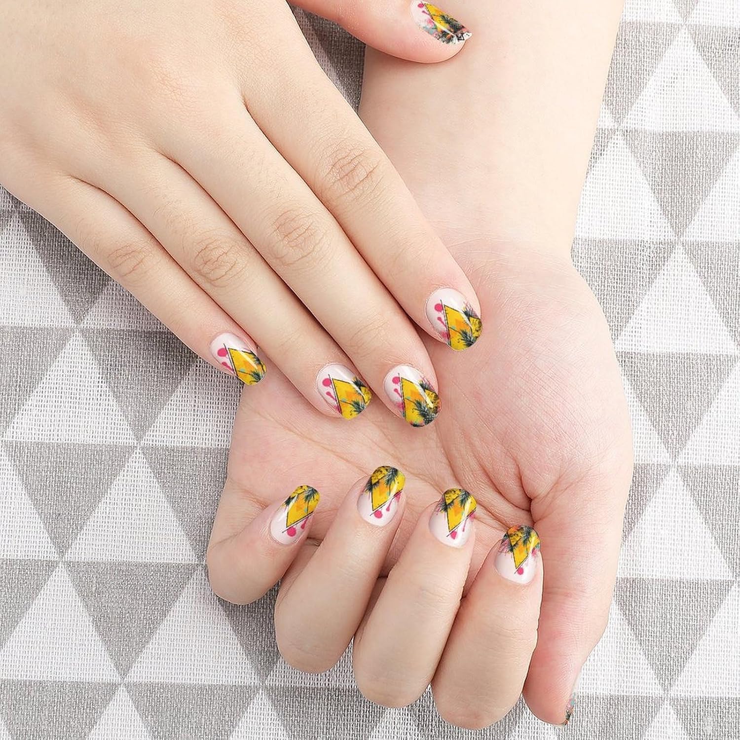 100 Pieces Full Nail Wraps Self-Adhesive Gel Nail Stickers for Women | Pineapple And Triangle Nail Strips, UV Free, Chip Resistant, Waterproof Full Cover, Long Lasting Nail Decals