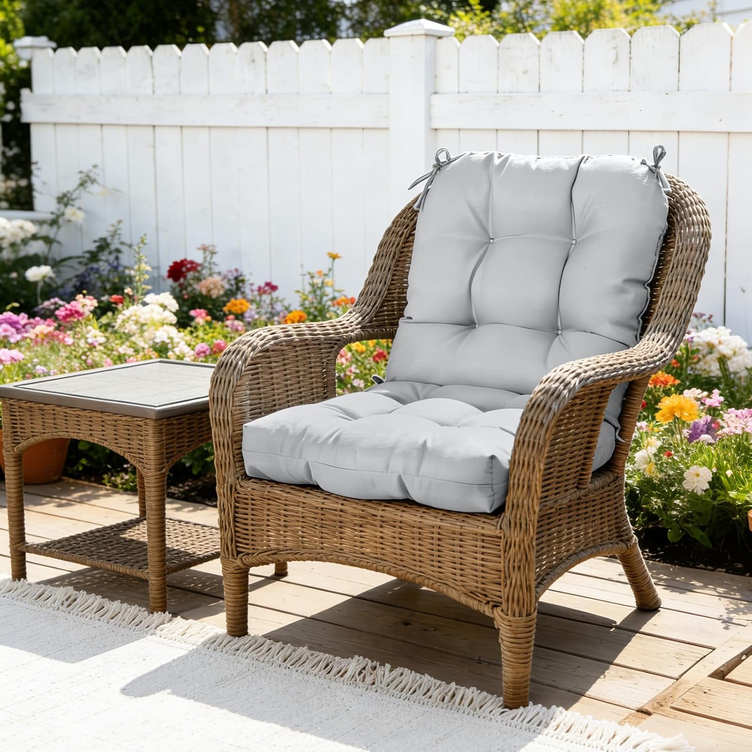 COOS BAY Tufted High Back Chair Cushions, 42x21 Inch Outdoor Patio Furniture Cushions, Water Resistant Rocker Seat Pads, 1 Pack, Light Gray