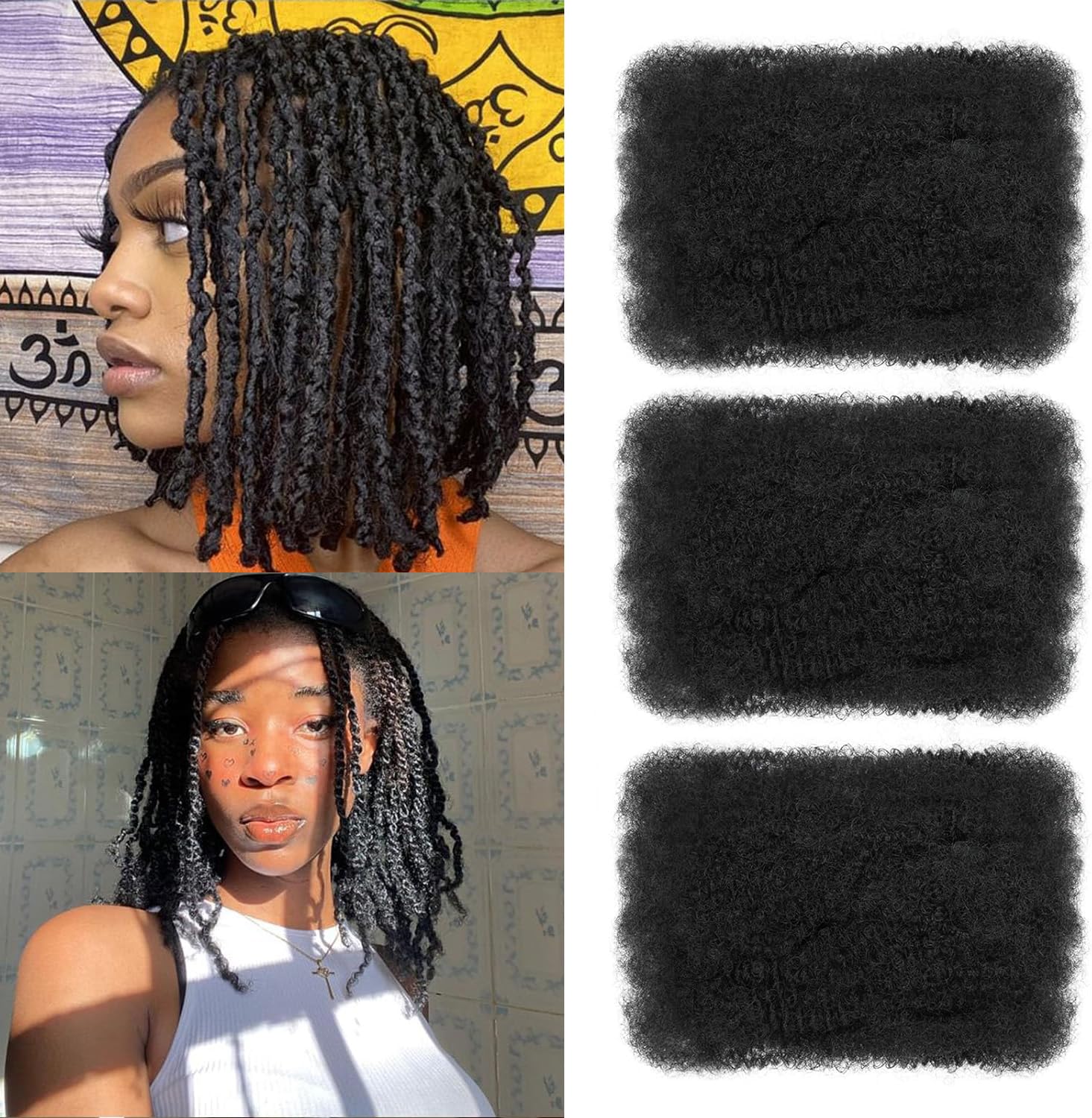 TOOPBIUTI Afro Kinky Bulk Hair 8 Inch Spring Twist Braiding Hair Bulk Locs Dreadlock Extensions Afro Kinky Curly Crochet Braid Hair (1B