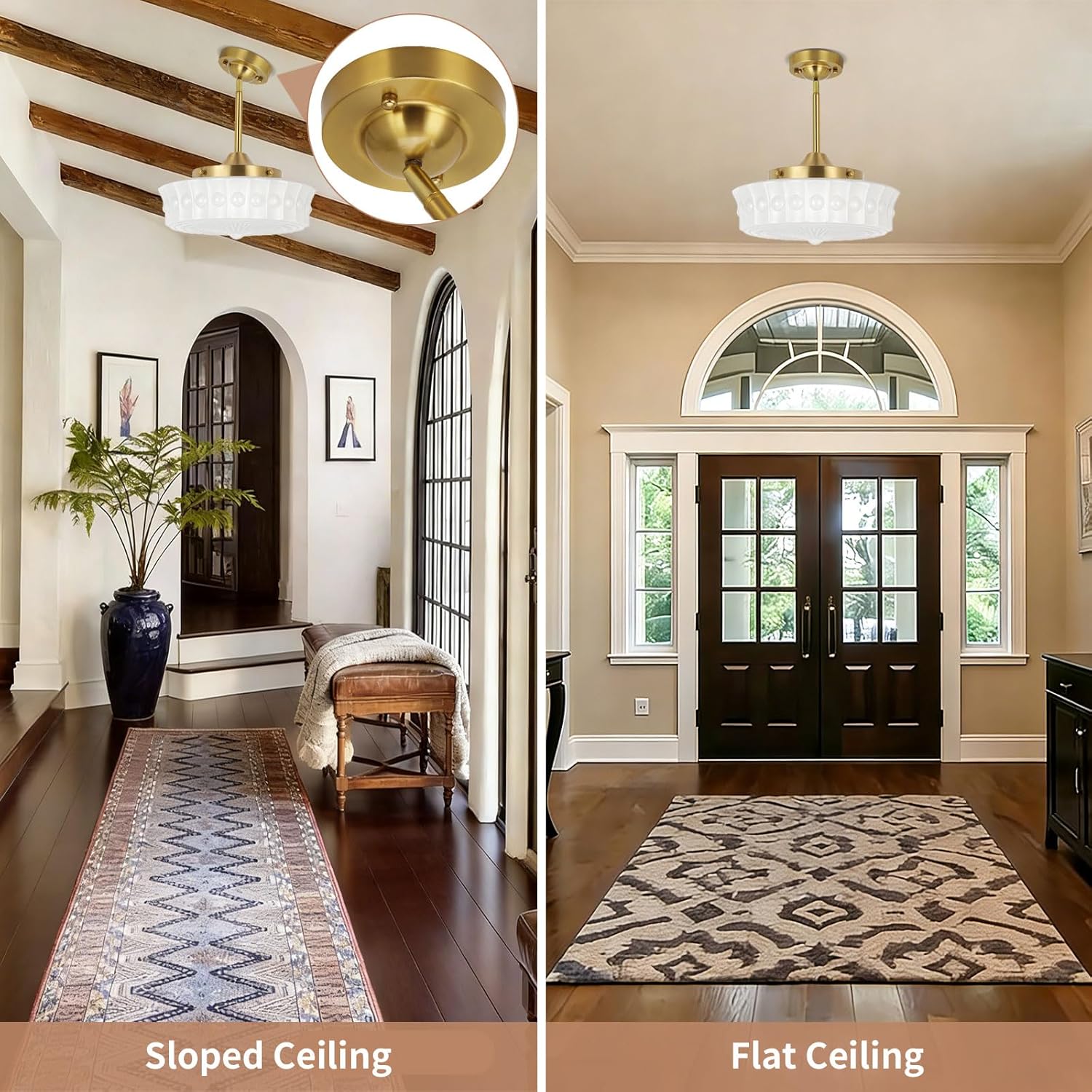 Opal White Milk Glass Pendant Light, Art Deco Schoolhouse-Inspired Glass Hanging Light with Antique Brass Finish, 14in Ceiling Pendant Light for Kitchen Island, Entryway