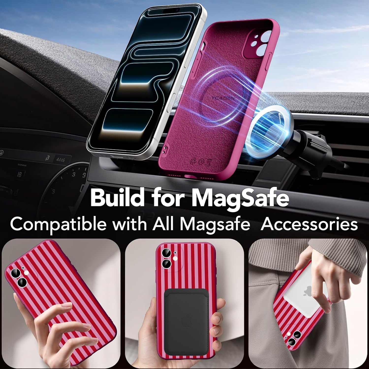 Magnetic Phone Case for iPhone 12 Case 6.1", Pattern Pink Striped Fashion Aesthetic Cover for Girl Women, Compatible with MagSafe, Soft Silicone Protective Stripe Design Funda for iPhone 12 image 2