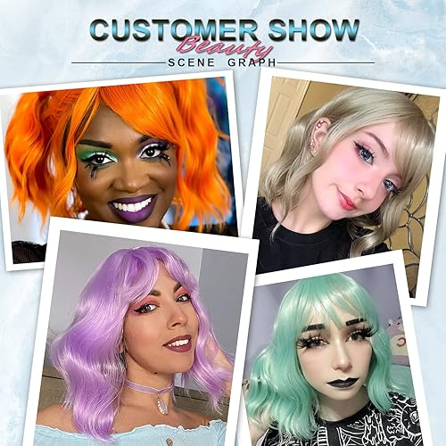 Miniatura 6 de LANCAINI Pelucas cortas estilo Bob con flequillo para mujer, peluca ondulada suelta, rizada, ondulada, longitud al hombro, peluca sintética para