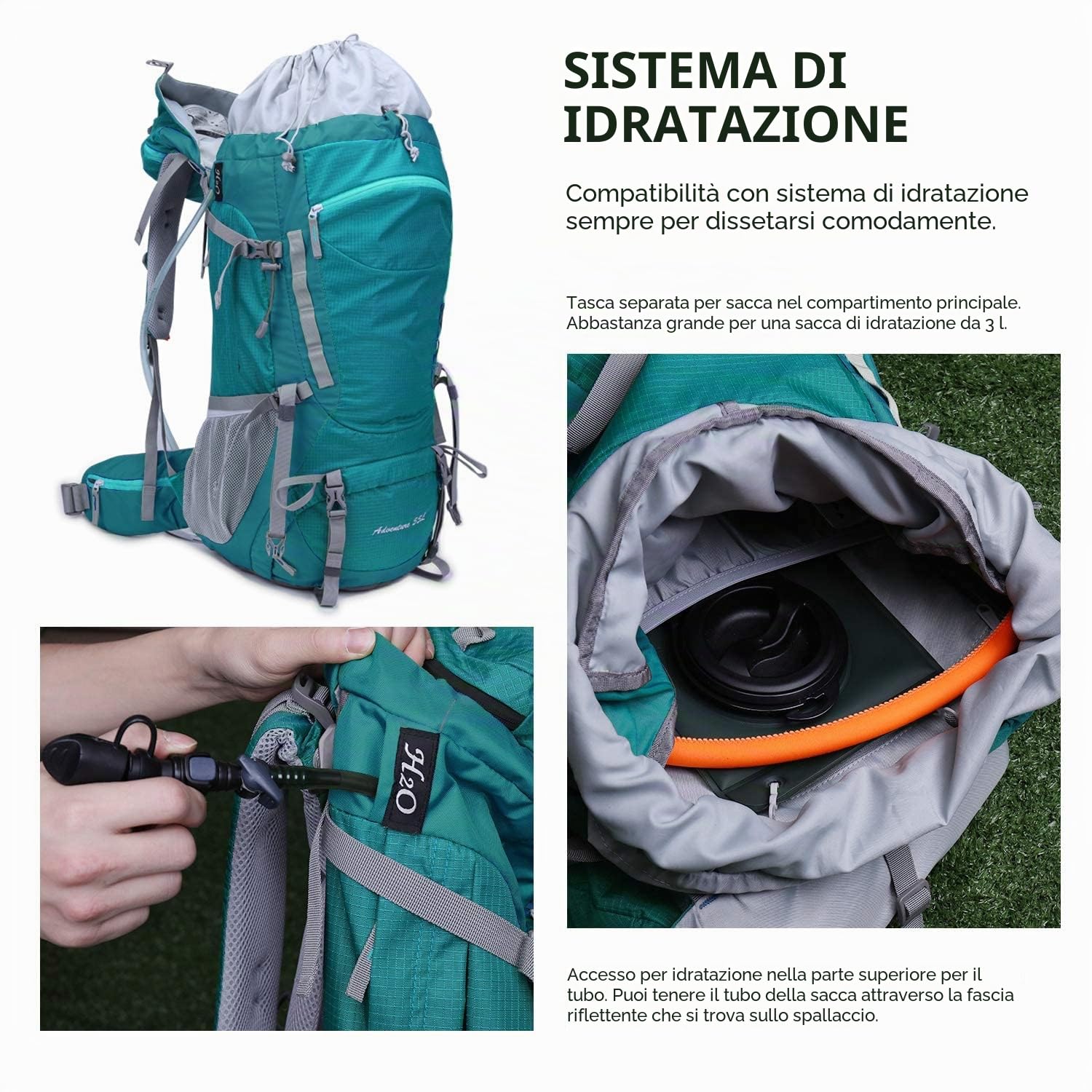 MOUNTAINTOP Zaino da Trekking 55L Grande capacità Zaini da Escursionismo Zaino Viaggi di Campeggio con copertura antipioggia
