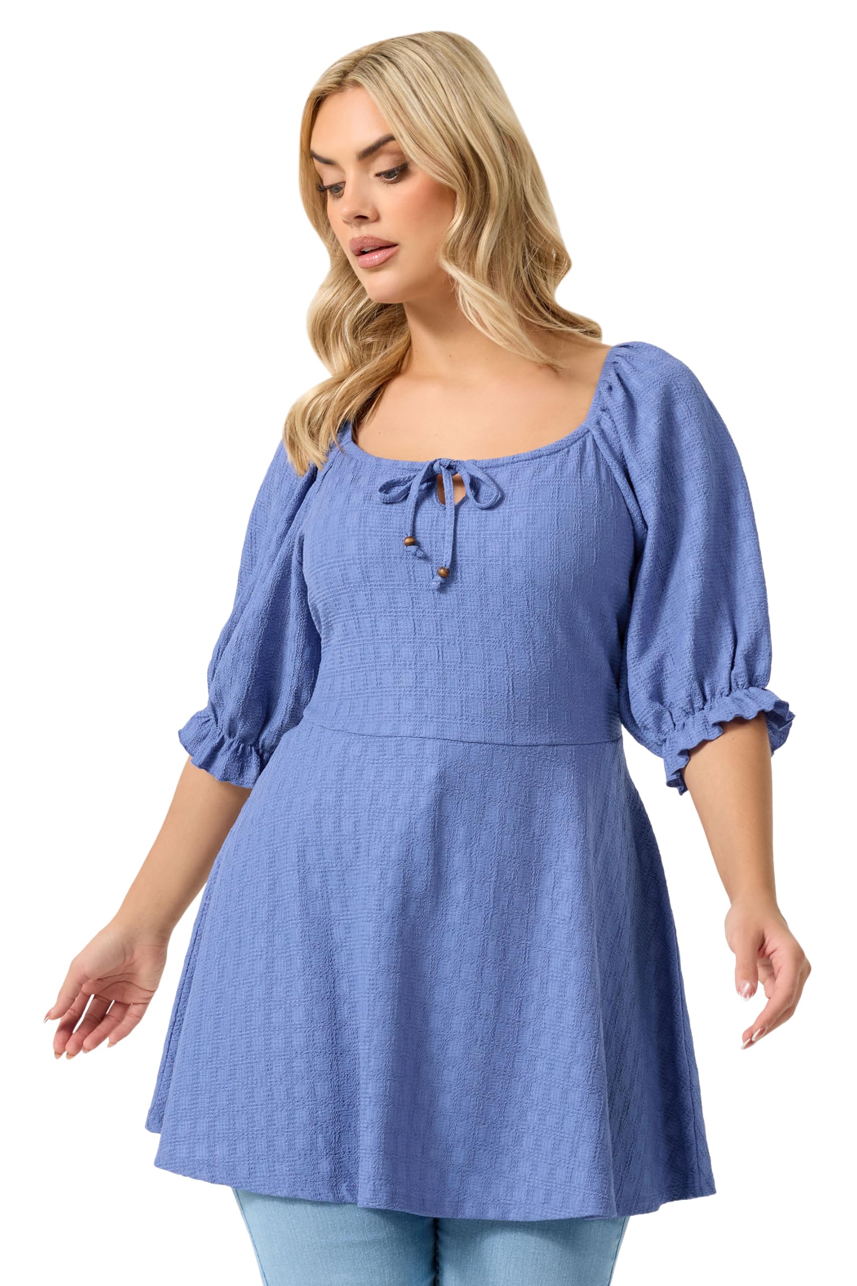 Yours Women's Blue Curve Textured Milkmaid Top - Plus Size Curve