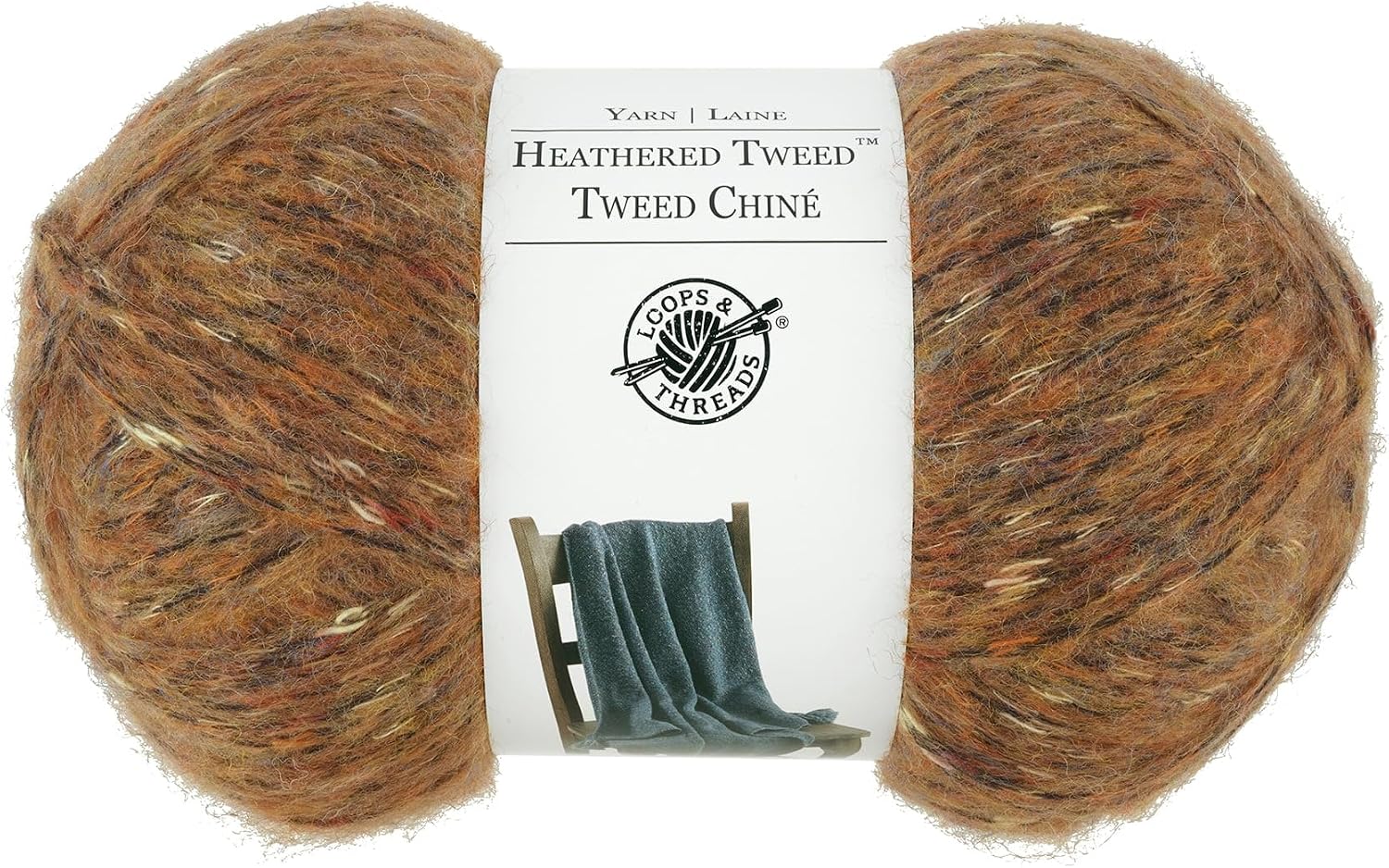 Loops & Threads Heathered Tweed Yarn - Yarn for Knitting, Crochet, Weaving, and Arts & Crafts - Brown, Polyester Blend, 5.29 oz