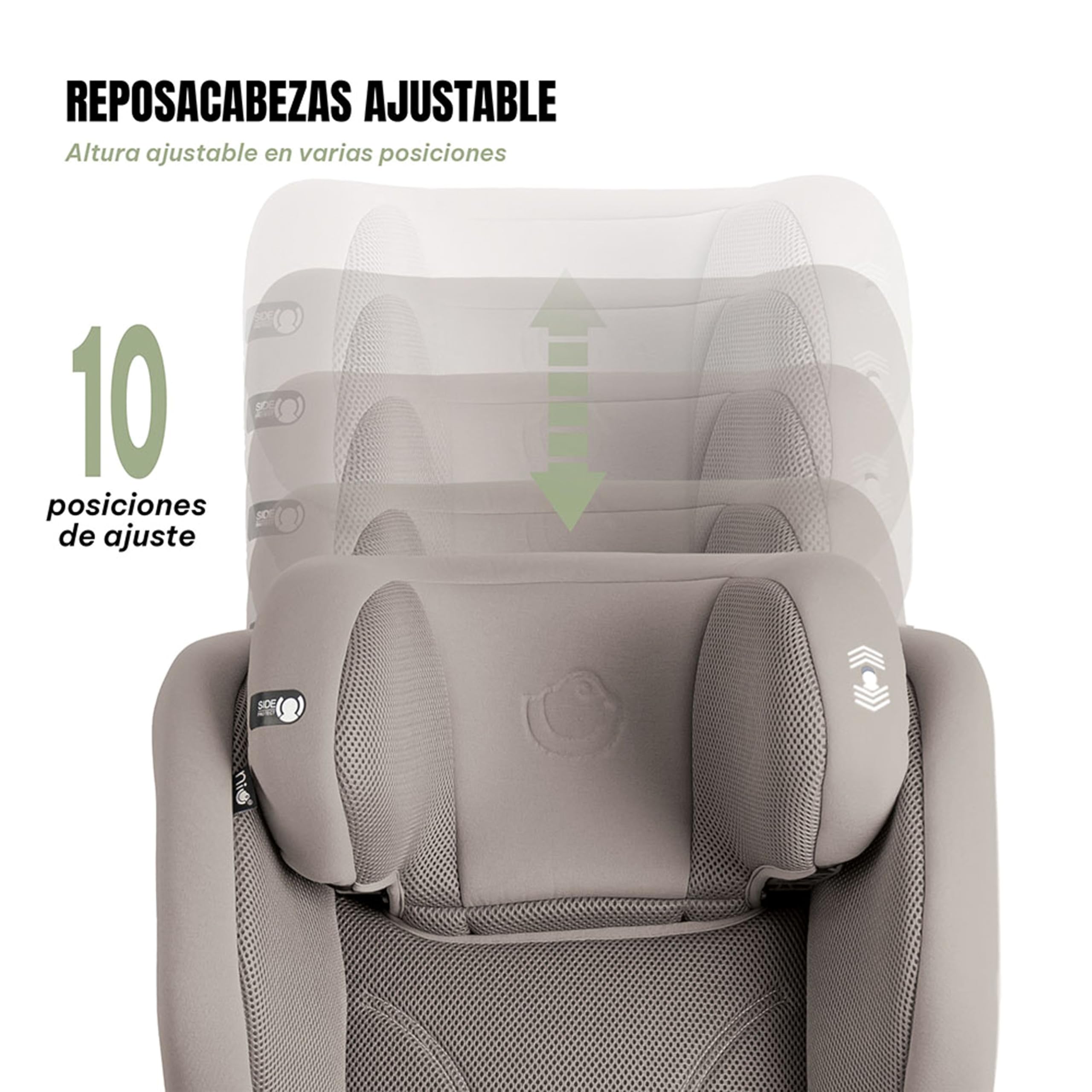 Olmitos AIRON TECH Silla de Coche i-Size 100-150 cm con ISOFIX Integrado, Asiento Infantil Reclinable, Reposacabezas Ajustable, Protección Lateral, Tejido Transpirable 3D, Respaldo ExtraíblE (Beige)