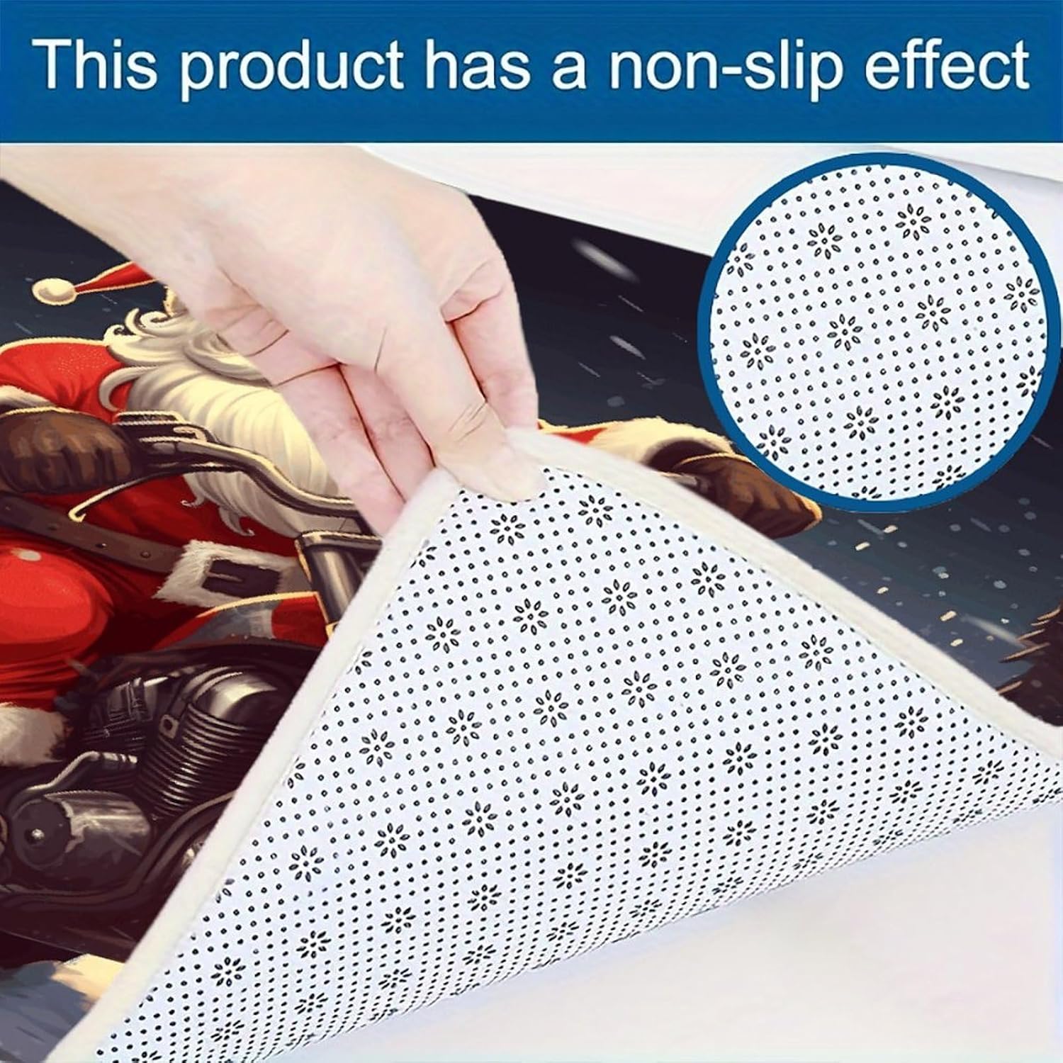 Santa Claus Biker Riding Kitchen Rugs Sets of 3 Non Slip Kitchen Mat for Floor Comfort Standing Rug and Mats Thick Cushioned Long Area Carpets for Laundry Room Entryway