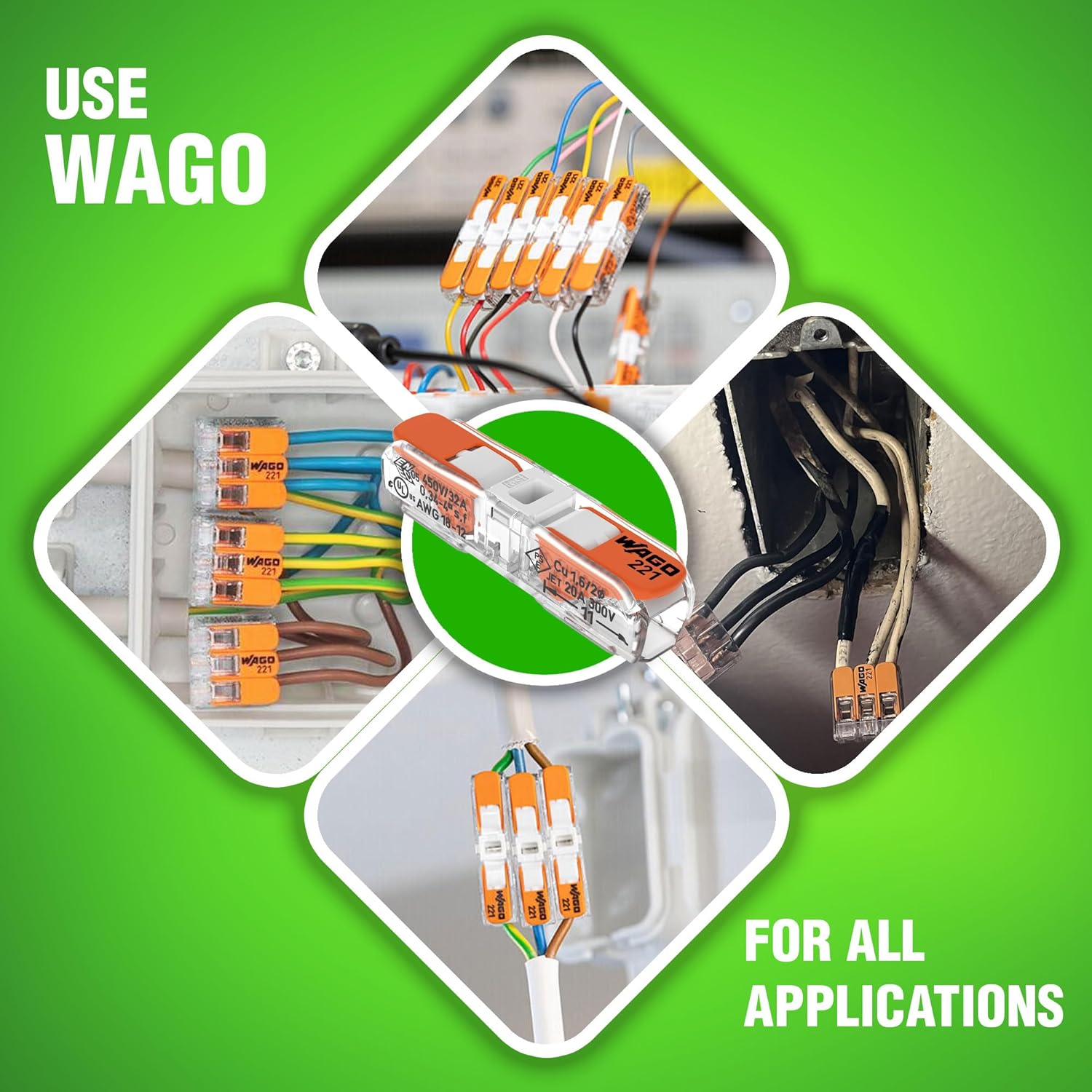 WAGO 221-2401 80pc Inline Compact Splicing Wire Connectors | Includes 80pc 221-2401 (2 Conductor) | WAGO Wire Connectors | 221 Straight Inline Splice | Straight Electrical Lever Nuts | (2-Port)