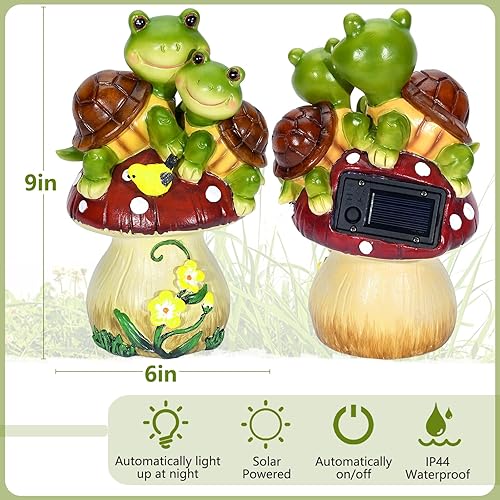 Miniatura 4 de Estatua de jardín de tortuga con luz solar, figura de tortuga en seta, bonita estatua de jardín de tortuga con 5 luces LED para patio, balcón