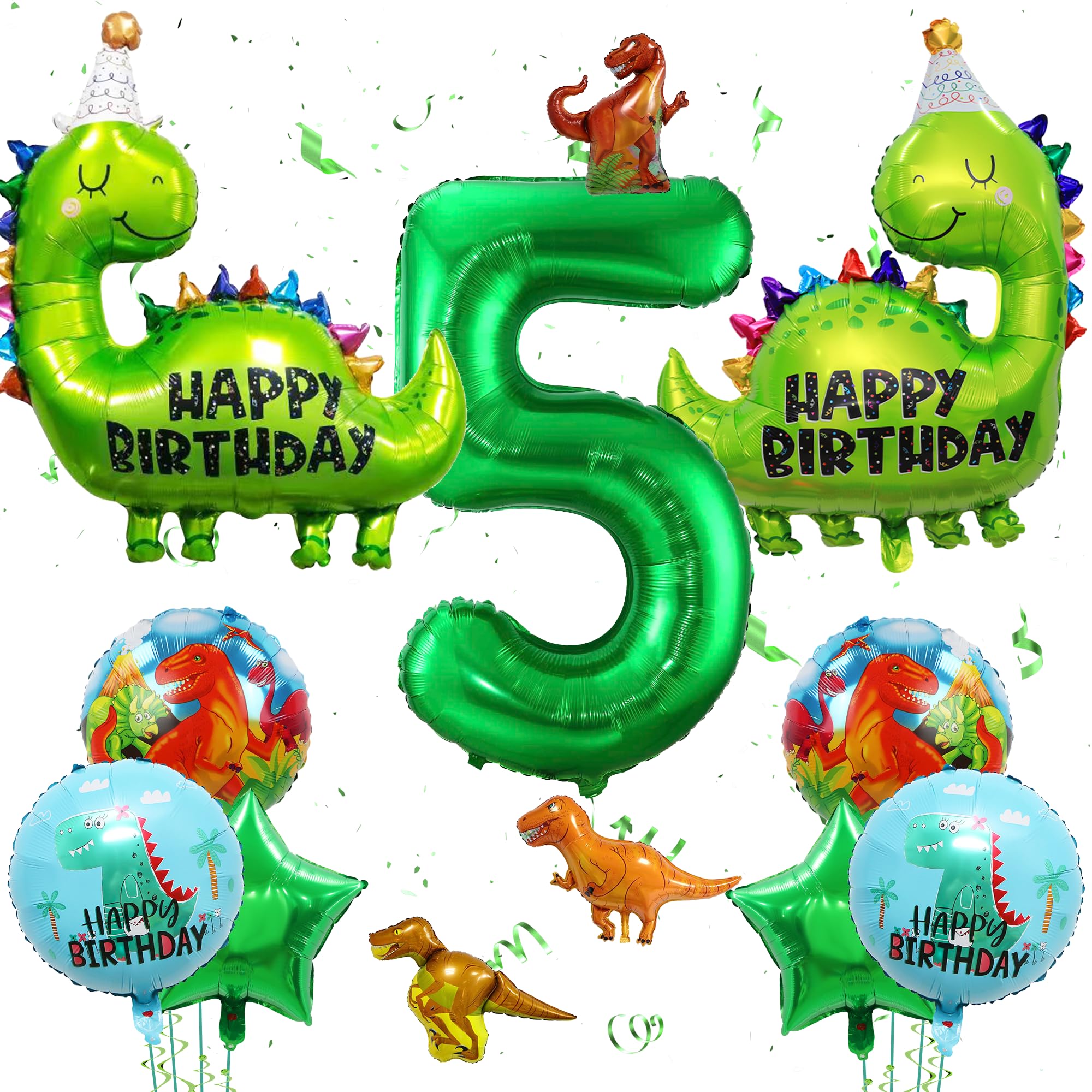 Dinosaur Party Decorations Balloons Green - Dinosaur 5 Years Old Boys Birthday Decoration Number Mylar Foil Balloon, Dino Shaped Party Supplies for