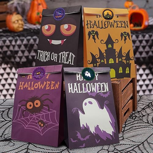 Miniatura 4 de Hommay Bolsas de golosinas de Halloween, 80 bolsas de papel de Halloween, bolsas de regalo de dulce o truco, a granel, pequeñas bolsas de regalo de