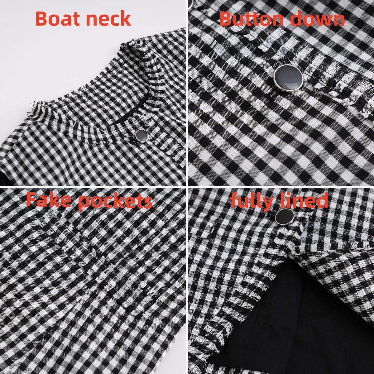 Ladyful Gingham Sleeveless Blazer Vest Top for Women Button Down Plaid Waistcoat Crew Neck Business Work Suit Vest Top - Image 7