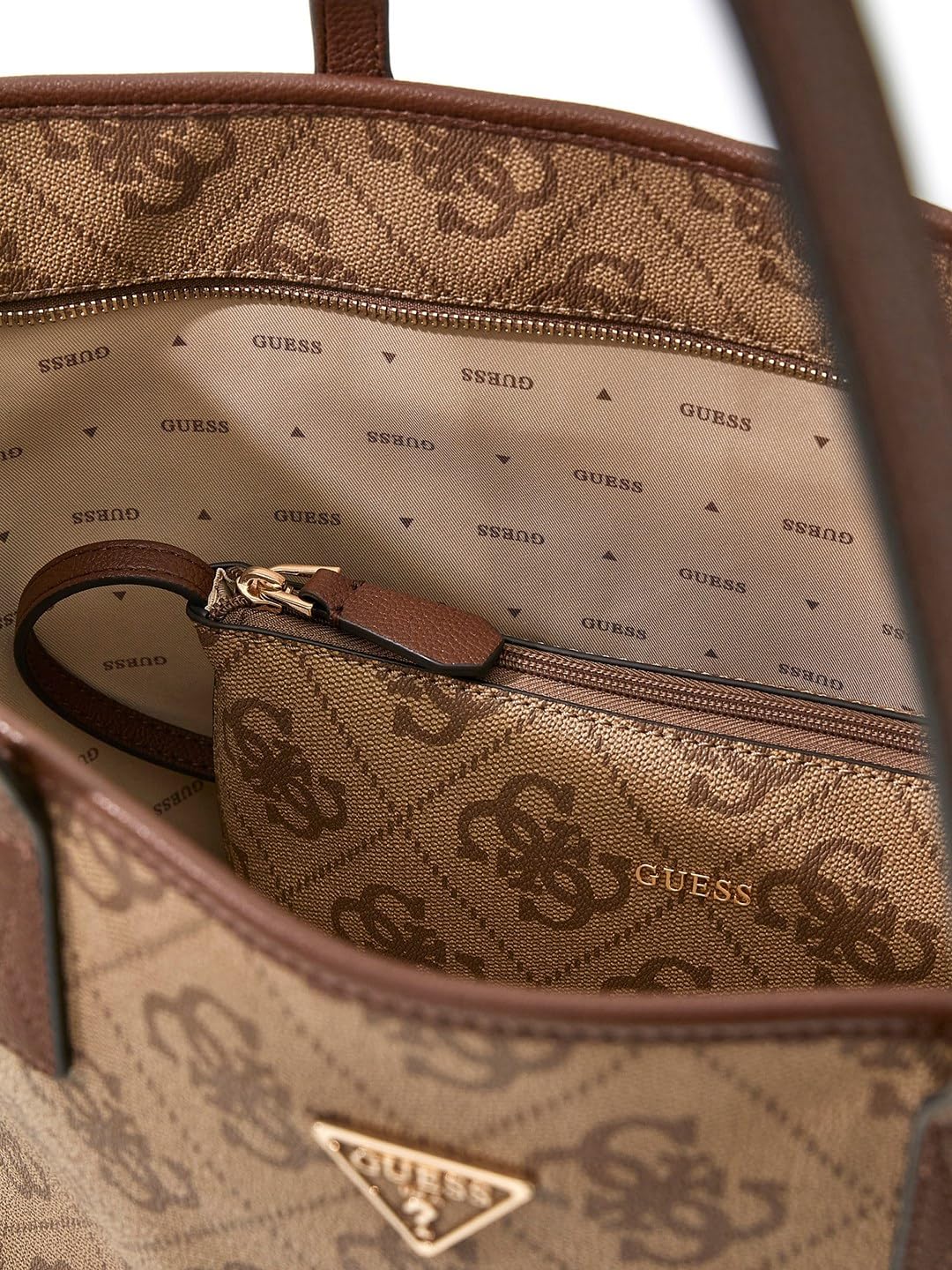 GUESS bolso shopper bolso de hombro con compartimento para portátil Power Play II Large Tech Tote Latte Logo/Brown marrón claro
