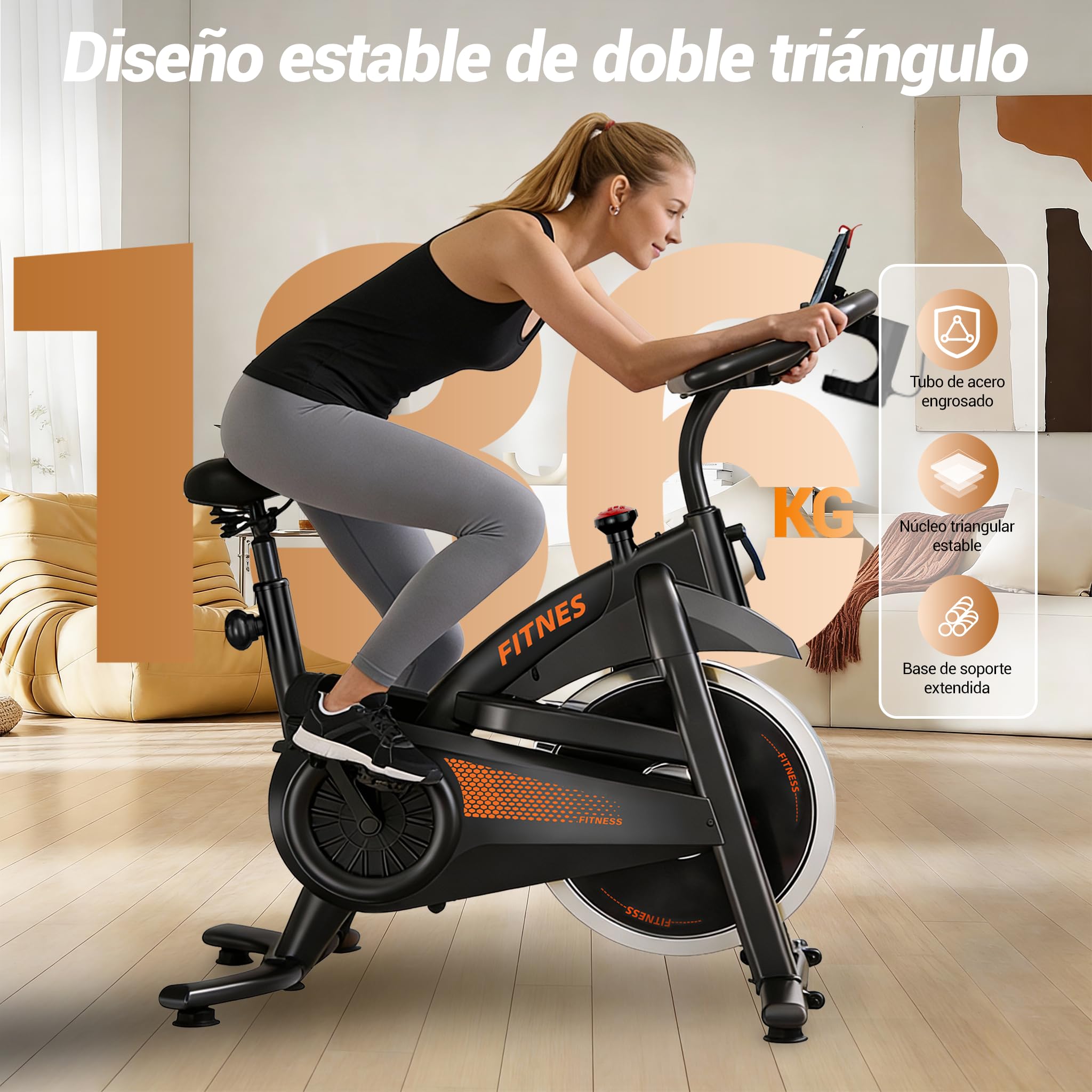 CURSOR Bicicleta estática spinning,Bicicleta spinning profesional | con monitor de frecuencia cardíaca y pantalla LED, Bicicleta estática con aplicación, Carga máx 136 kg