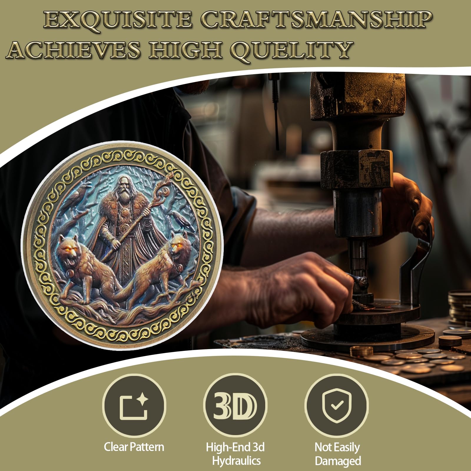 Odin Viking Coin, Viking Warship Challenge Coin - Geri & Freki Norse Mythology Protective Talisman, Bronze Viking Gifts for Men Women - Image 4