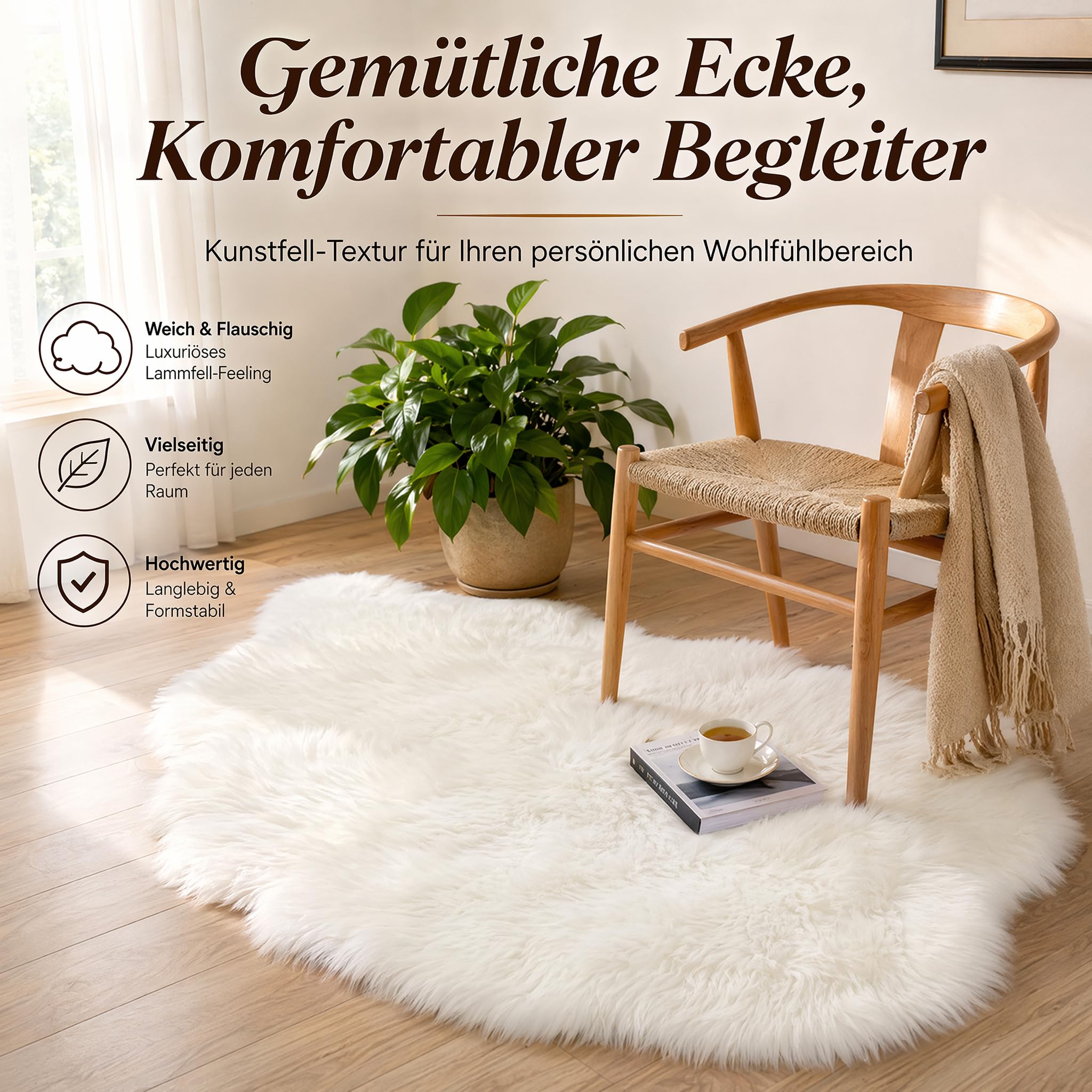 Lammfell Schaffell Teppich Faux Lammfell Schaffell Teppich Fellteppich Kunstfell Weicher Fell Carpet Kunstfell Teppich Longhair Flauschiger Teppich für Bettvorleger Sofa Blau 60x180cm