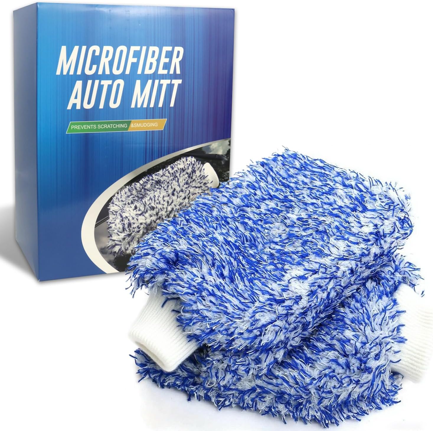 Microfiber Car Wash Mitt, Car Sponge Wrapped in Soft, Plush Fiber Cloth Material, Holds Tons of Sudsy Water for Effective Washing, Lint Free, Scratch Free, for Cars, Motorcycles (Blue 2 pack)