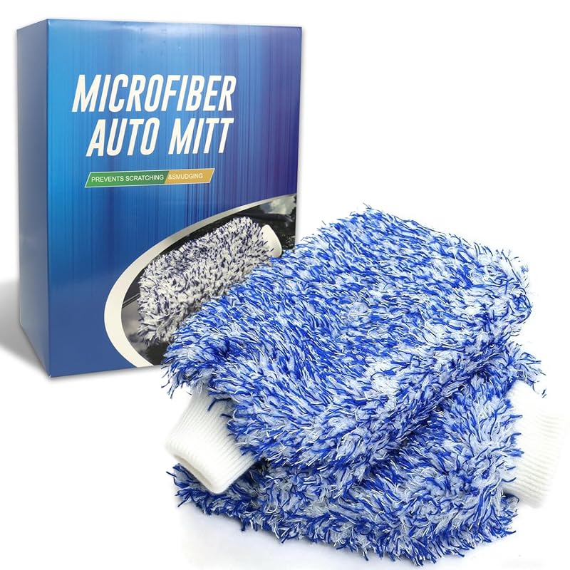 Luva de Microfibra para Lavagem Automotiva Azul com Esponja Interna 2 unidades