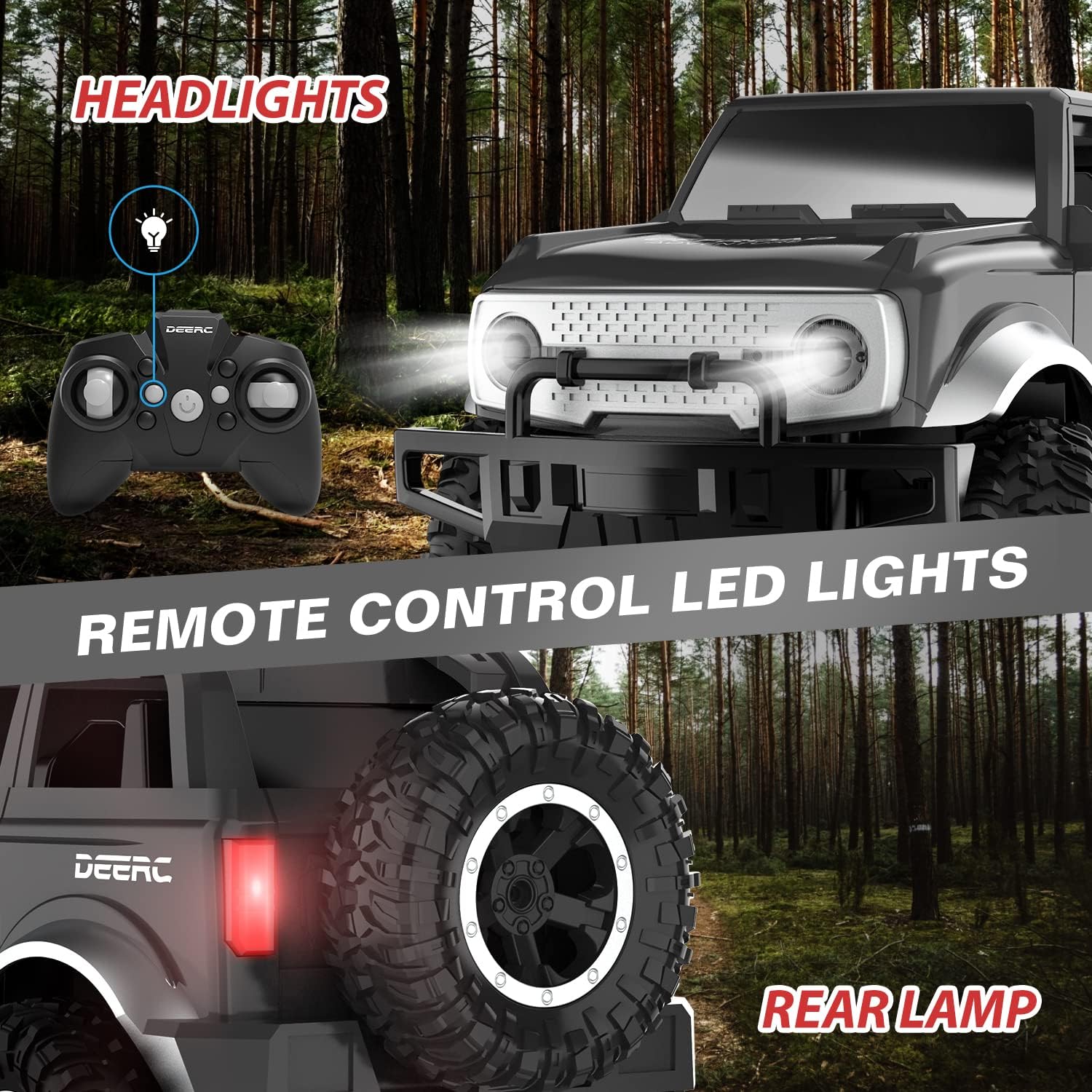 DEERC DE49 RC Car with LED headlights and rear lamp