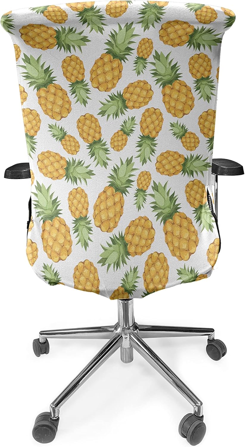 Ambesonne Yellow and White Office Chair Cover, Pineapples Tropical Climate Fruits Ripe Juicy Food, Stretchable Decorative Universal Size High Back Printed Slipcover, Yellow Green