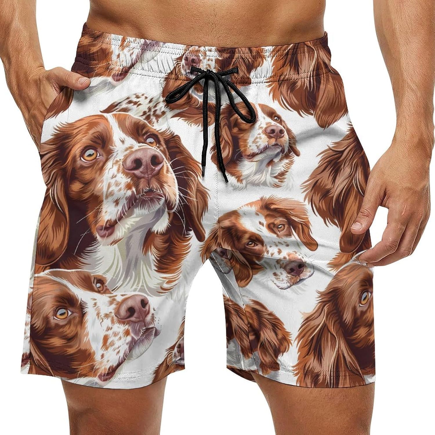 Brittany Spaniel Dog Casual Men's Swim Trunks Novelty Summer Beach Shorts Swimwear with Pocket