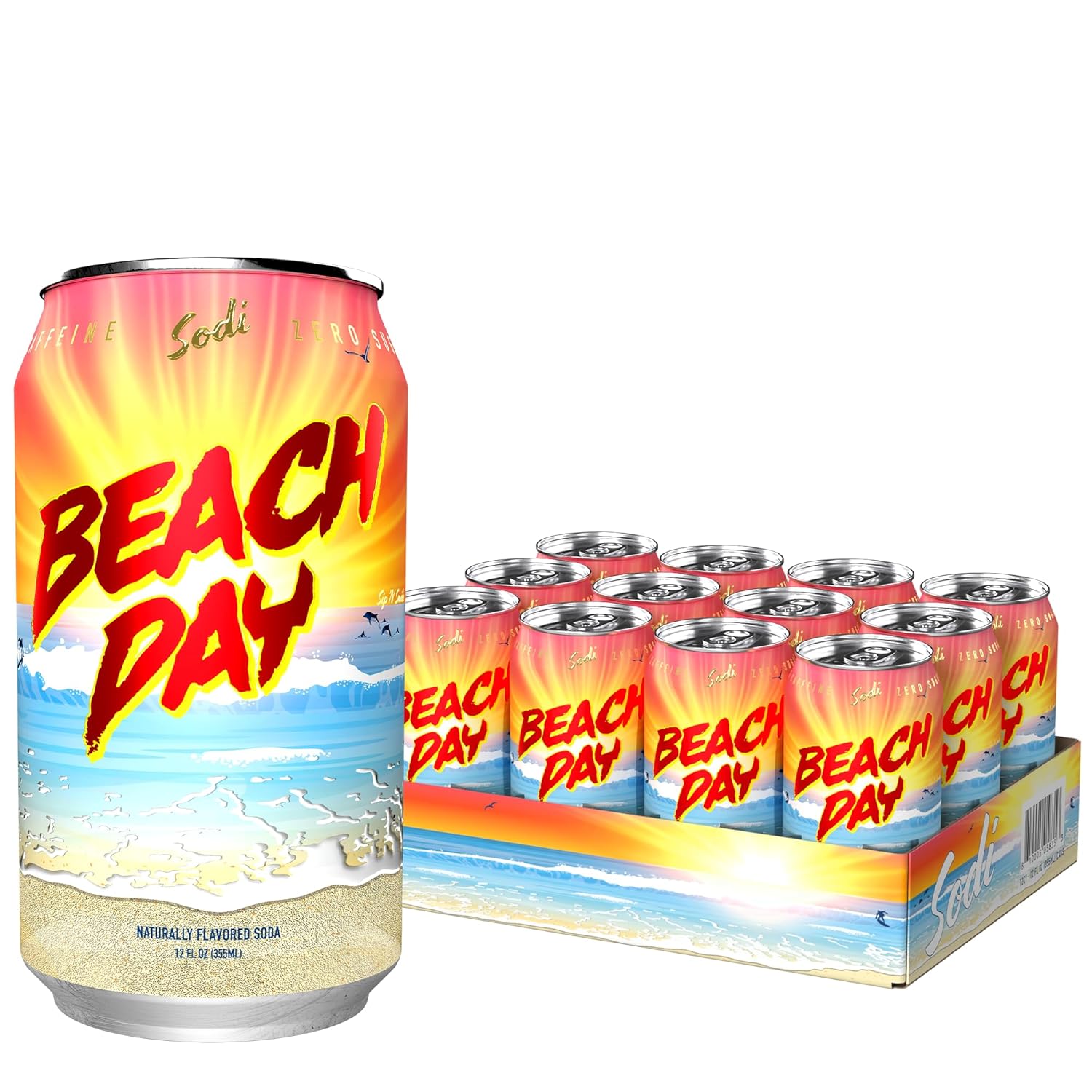 Sodi | Better For You Sparkling Soda Pop | Beach Day | Zero Sugar | Zero Caffeine | Zero Colors or Dyes | Gluten Free | Naturally Flavored | 12fl oz, Pack of 12