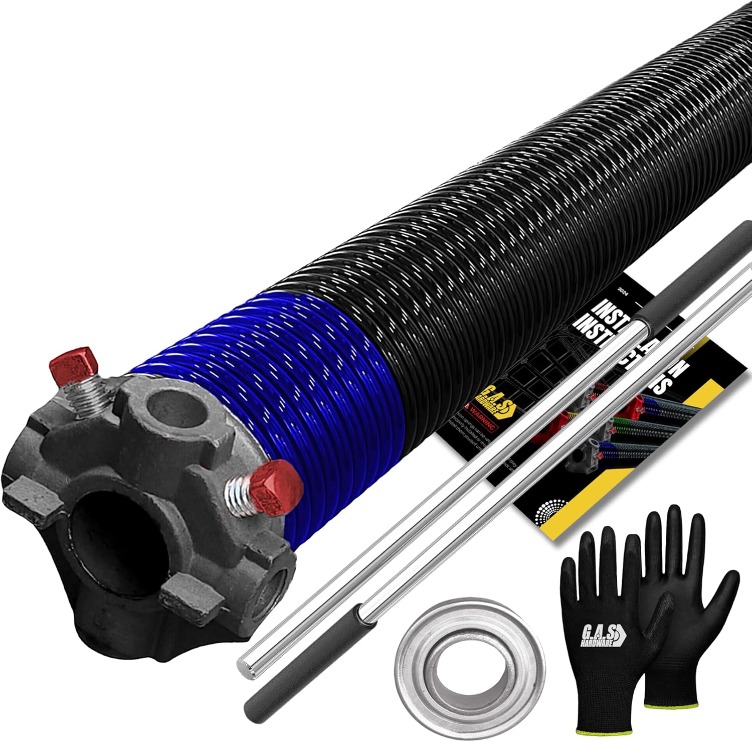 Garage Door Torsion Spring 262x1.75x36 includes 1” Steel Bearing, Gloves, Manual, and Winding Bars for Right Side of Garage Door Precision E-Coating 5-Year Warranty Min. 30,000 Cycles (Black Cone)