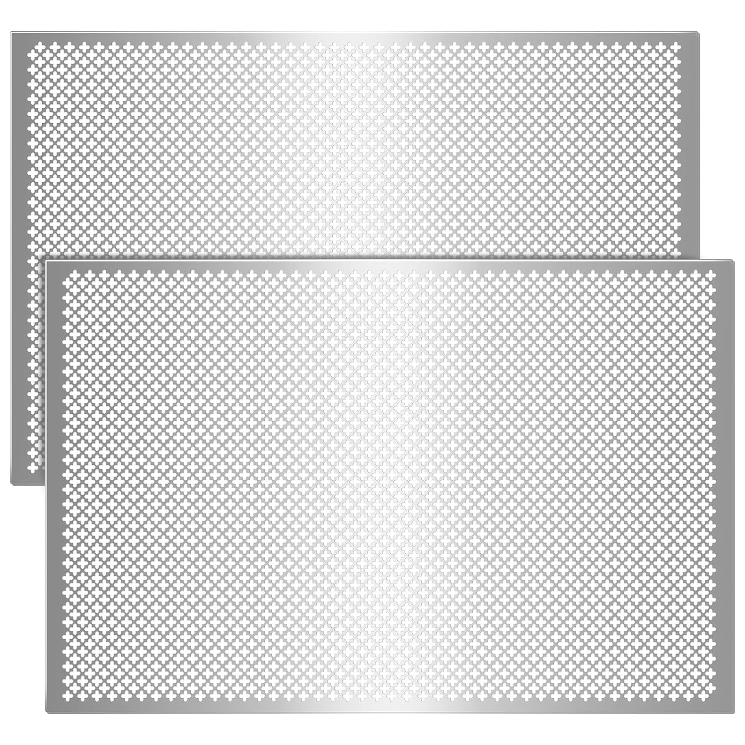 Gisafai 2 Pcs Cloverleaf Aluminum Sheet 2 Feet by 3 Feet Perforated Metal Sheets 0.02 Inch Thick Metal Mesh Aluminum Sheet Decorative for Indoor Outdoor (Silver) 2 Feet by 3 Feet Silver 2