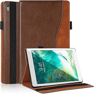 iPad 9.7 inch 2018 (6th Generation) Tablet Case, iPad 5th Gen Case 2017 PU Leather Flip Case for iPad Air 2013/ Air2 2014 with Pen Holder Multi-Angle Stand Tablet Cover A1954/A1893/A1823/A1822, Brown