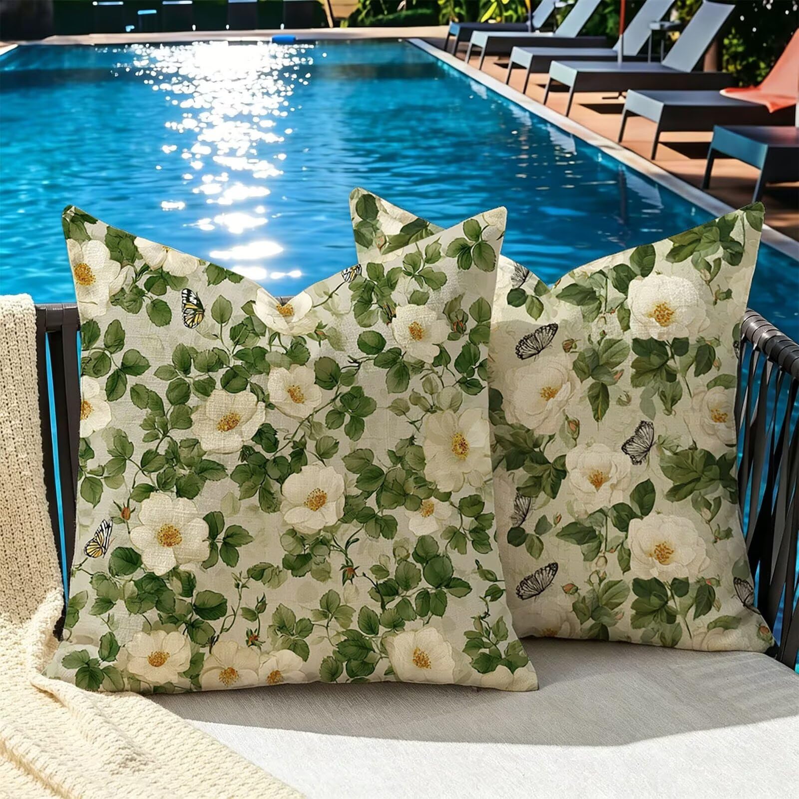 Cuscino Divano 75x75cm Set di 2, verde fiore-2 Velluto Cuscini per Divano