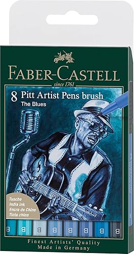 Faber-Castell PITT Artist Pen Brush India Ink Pen - Cartera de 8 - The Blues, 167173