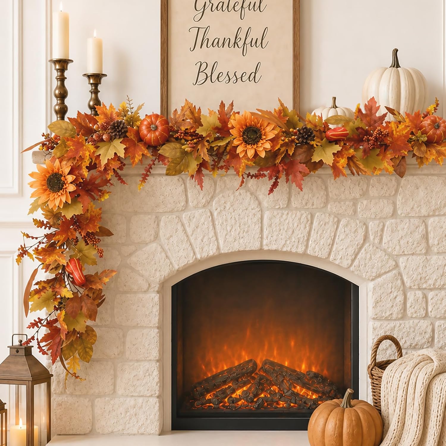 Fall Garland for Mantle, Thanksgiving Autumn Leaves Garlands for Decoration | 6Ft Fall Realistic Leaf Pumpkin Garland, Farmhouse Fall Garland Decorations for Home Mantle Fireplace Porch Table Decor