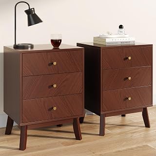 Set Cherry Wood 3 Drawer Nightstand