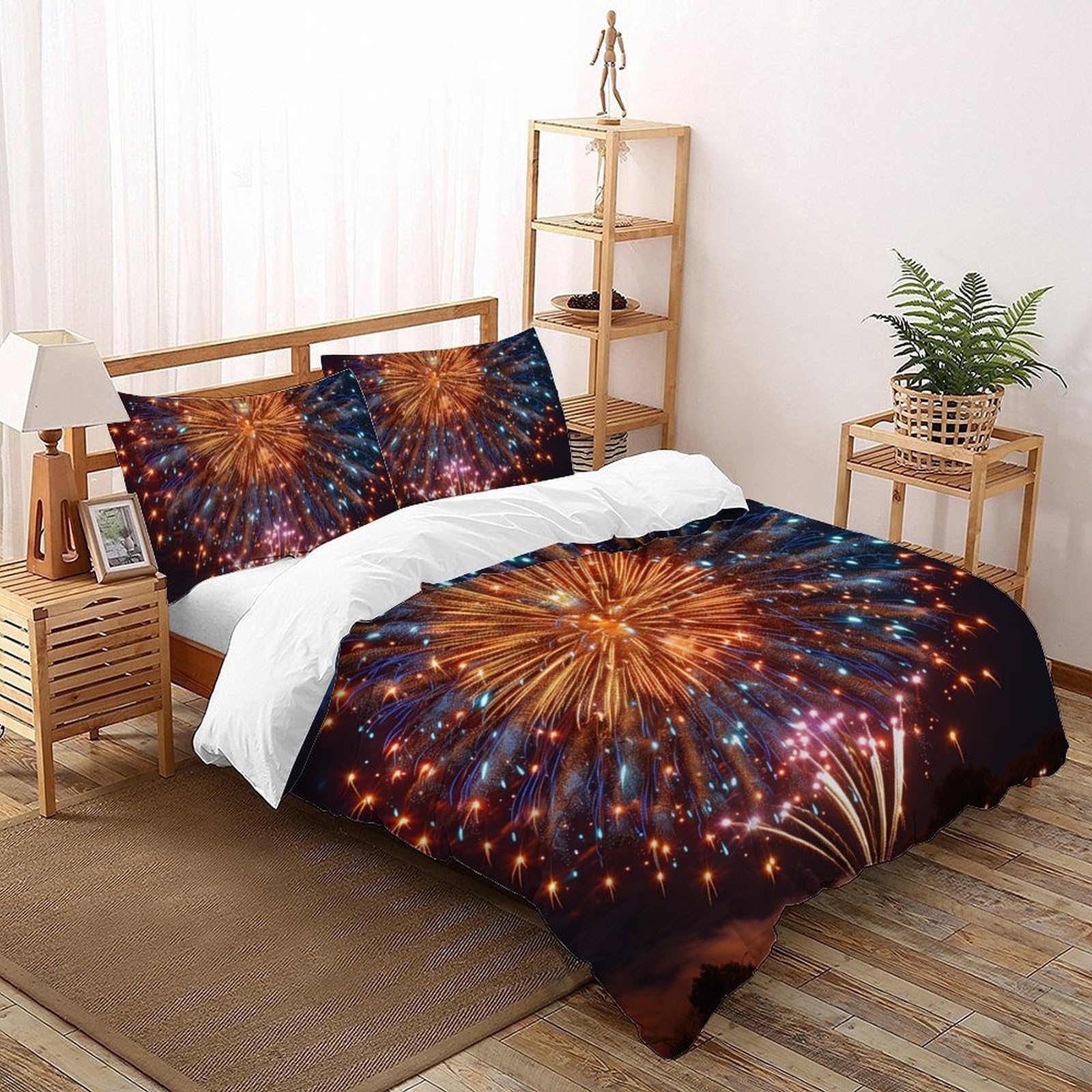 Housse de couette 3D enfants double 200x200cm avec taies d'oreiller fireworks