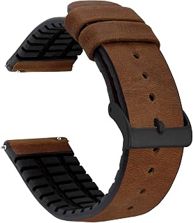 BARTON Leather and Rubber Hybrid Straps with Integrated Quick Release Spring Bars - 316L Stainless Steel - Choose Color - 18mm, 20mm & 22mm Watch Bands