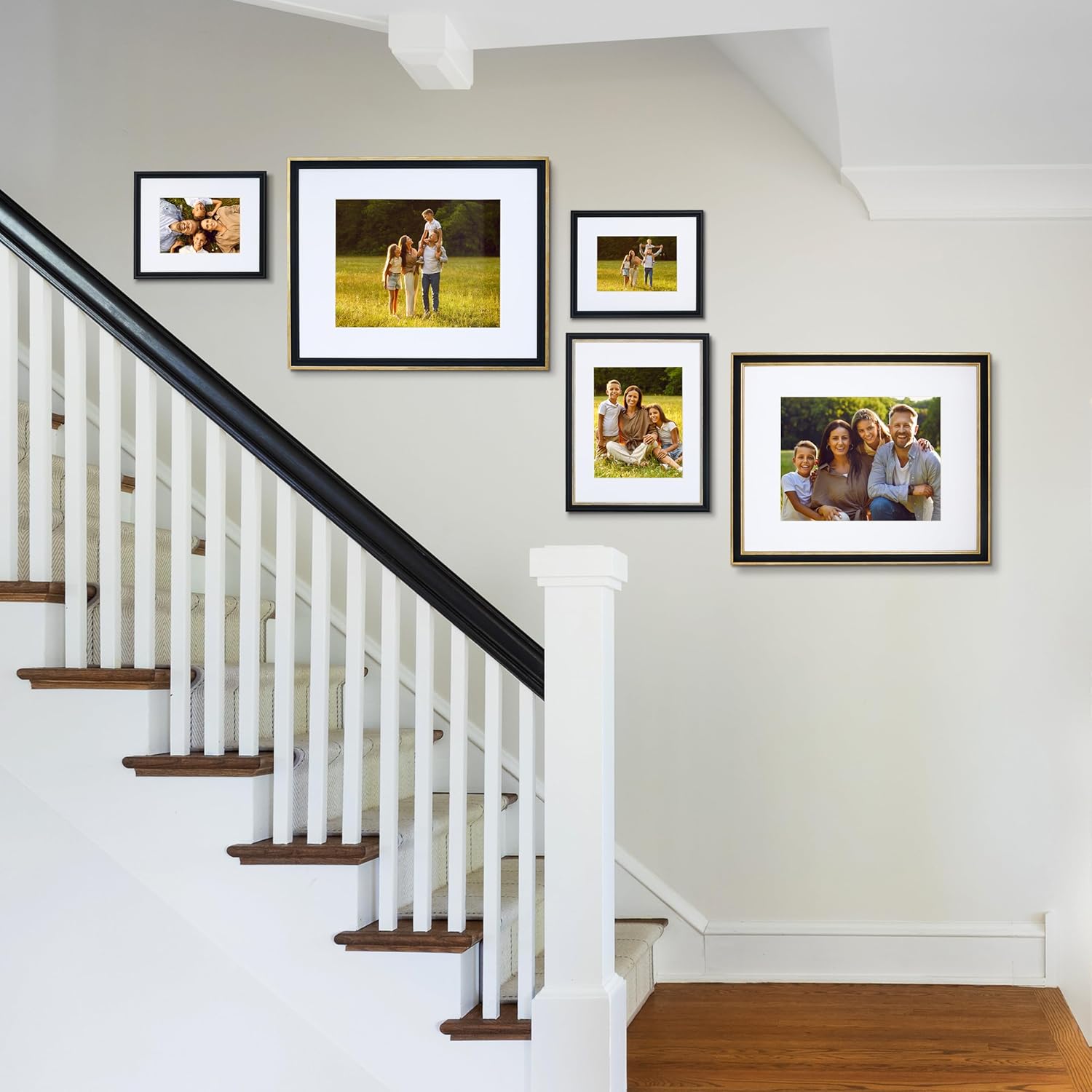 Camden Reed Mixed Gallery Wall Frame Set, (2) 16x20 Inch, (1) 11x14 Inch, and (2) 8x10 Inch, 5 Piece, Black/Gold