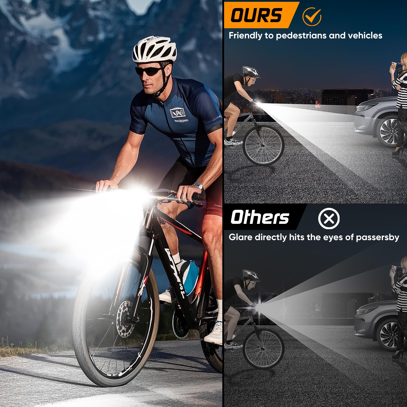 Luce LED super luminosa per bici per guida notturna, riflettori anteriori e posteriori, luci ricaricabili per bicicletta, set di 5 modalità IPX6, impermeabile, MTB, fuoristrada, pendolarismo