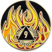 Vista 23 de Medallón de recuperación AA chapado en oro de 1 año Twisted Flames - Negro/Rojo/Naranja/Amarillo